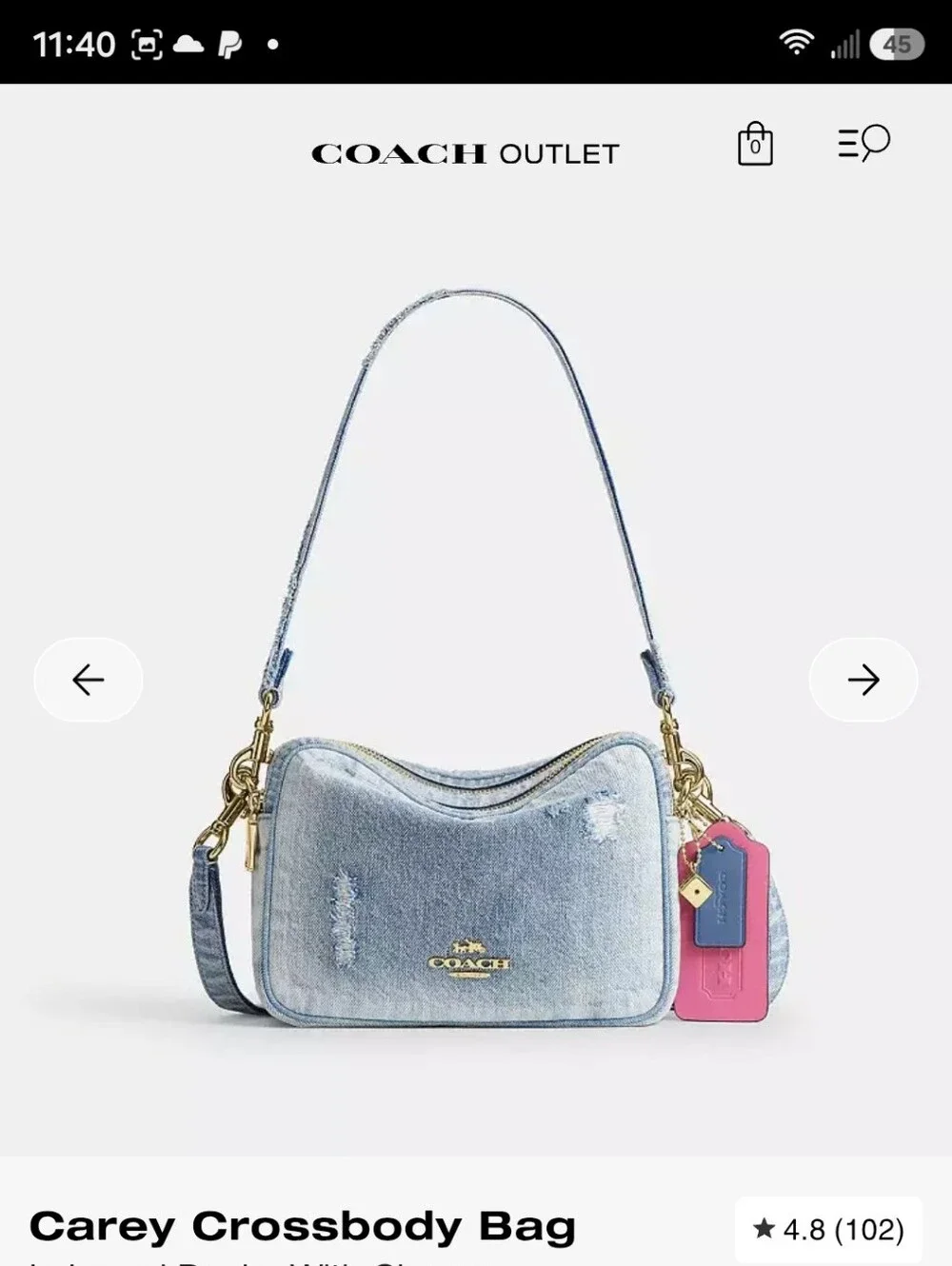 Coach Light Blue Denim Crossbody Bag with Pink Tag